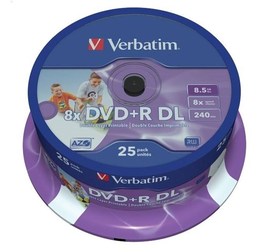 VERBATIM DVD+R 8,5GB 8X DOUBLE LAYER PRINT. CAKE*25 43667