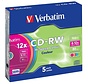VERBATIM CD-RW 700MB 8-12X COLOUR SLIM CASE*5  43167