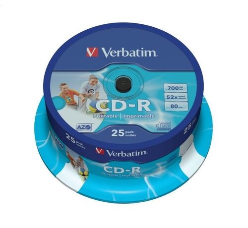 Verbatim VERBATIM CD-R 700MB 52X AZO PRINTABLE ID BRAND CAKE*25  43439