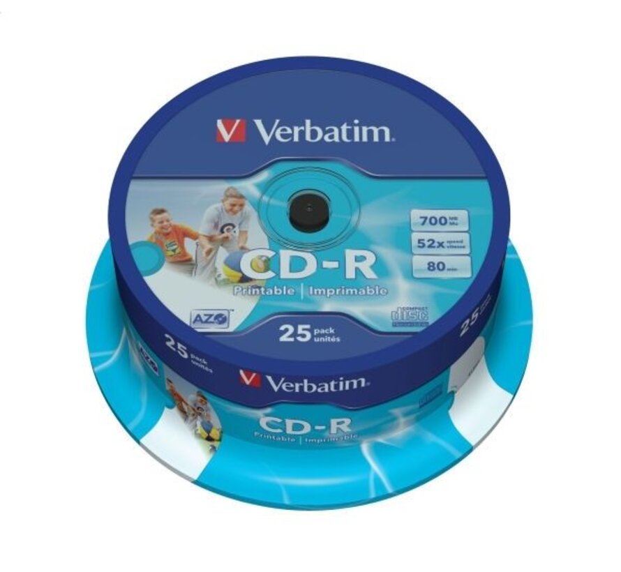 VERBATIM CD-R 700MB 52X AZO PRINTABLE ID BRAND CAKE*25  43439
