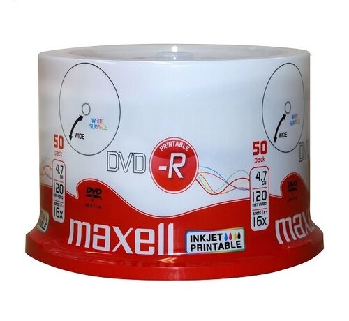 Maxell MAXELL DVD-R 4,7GB 16X PRINTABLE FF WHITE CAKE*50 275701.40.TW