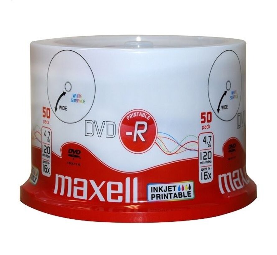 MAXELL DVD-R 4,7GB 16X PRINTABLE FF WHITE CAKE*50 275701.40.TW