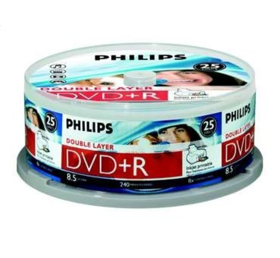 PHILIPS DVD+R 8,5GB 8X DL WHITE INKJET PRINT. CAKE*25  DR8I8B25F/00