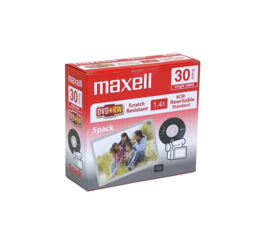 MAXELL MINI DVD+RW 1,4GB 30min VCAM SCRATCH RESISTANT 5PK SLIM  276020.00.TW