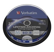 Verbatim VERBATIM BD-R BLU-RAY 25GB 4X PRINTABLE M-DISC ARCHIVAL CAKE*10  43825