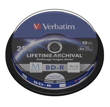 Verbatim VERBATIM BD-R BLU-RAY 25GB 4X PRINTABLE M-DISC ARCHIVAL CAKE*10  43825
