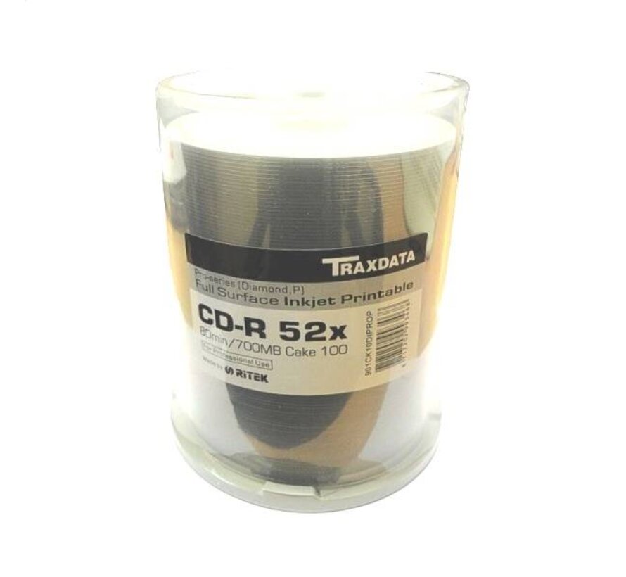TRAXDATA CD-R 700MB 52X PRO HD GLOSSY INKJET PRINT C*100 901CK10DIGPRO