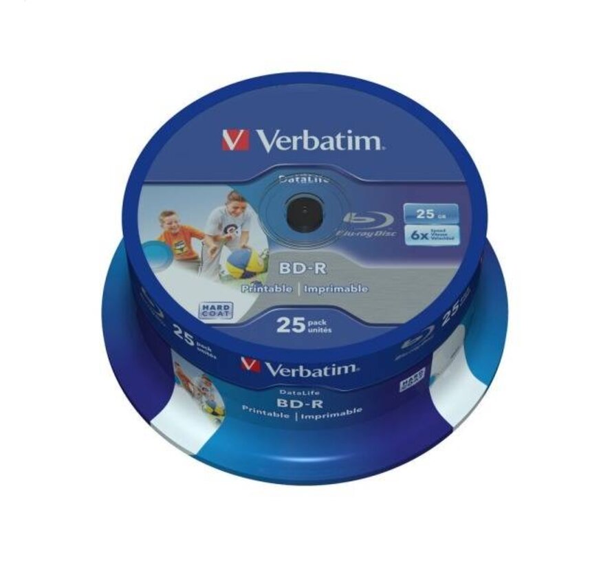 VERBATIM BD-R BLU-RAY 25GB 6X WIDE PRINTABLE CAKE*25 43811