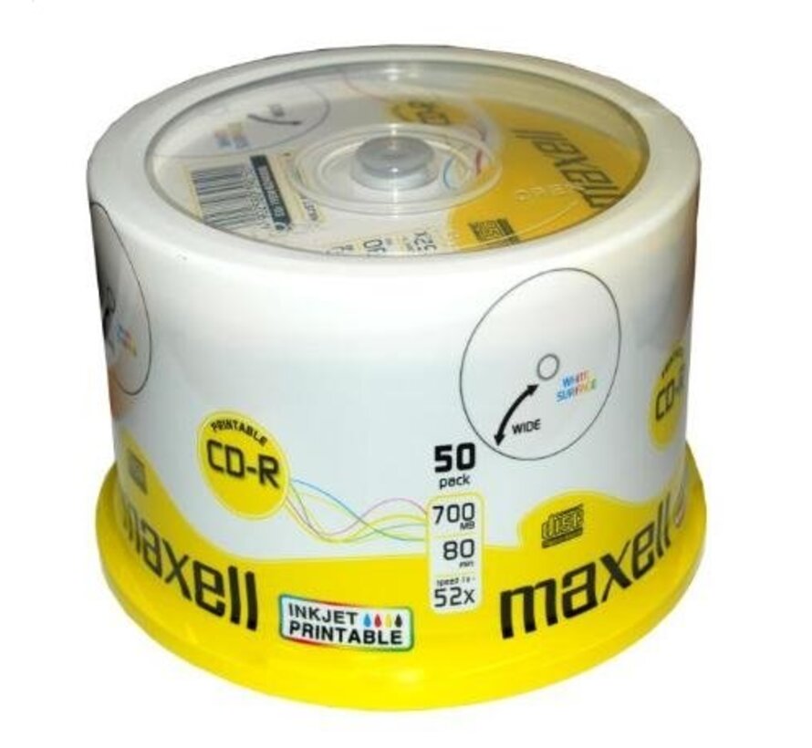 MAXELL CD-R 700MB 52X WHITE INKJET PRINTABLE 624006.40.CN