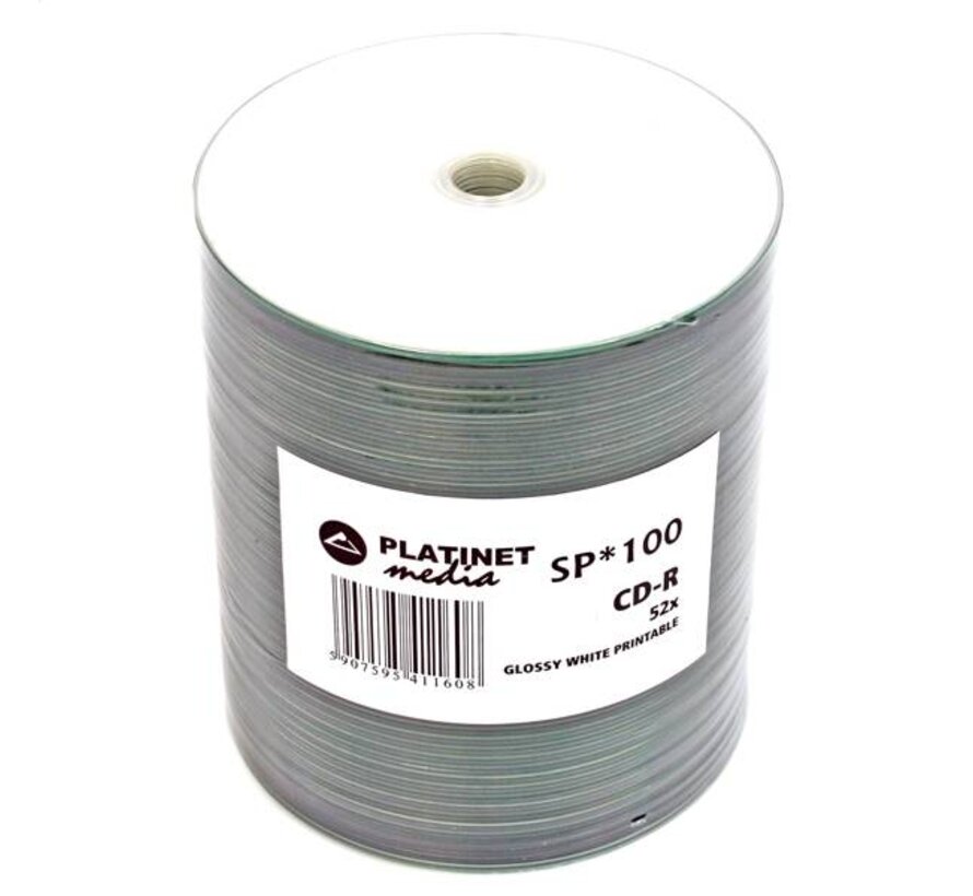 PLATINET CD-R 700MB 52X GLOSSY WHITE PRINT SP*100 [ 41160 ]