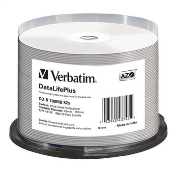 Verbatim VERBATIM CD-R 700MB  52X AZO WIDE PRINTABLE NO ID CAKE*50 43745