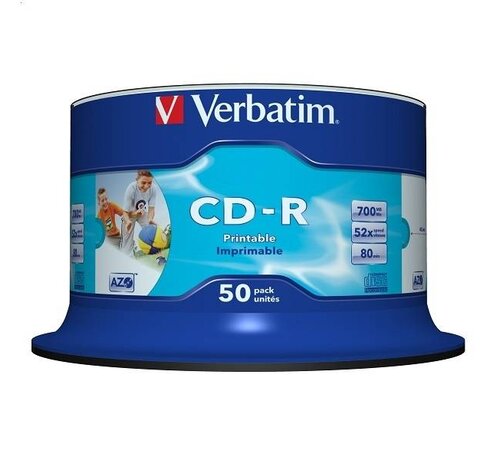 Verbatim VERBATIM CD-R 700MB 52X AZO PRINTABLE FULL CAKE*50 43438
