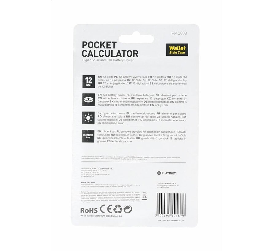 TASCHENRECHNER PLATINET PM008 12D WALLET