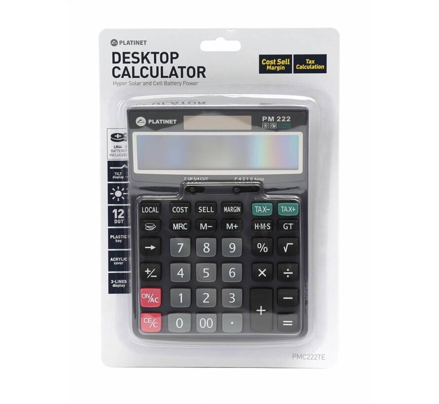PLATINET CALCULATOR PM222TE          12D TAX MAR     COST SELL MARGIN   Desktop calculator   3 line display   Tax & Business   new