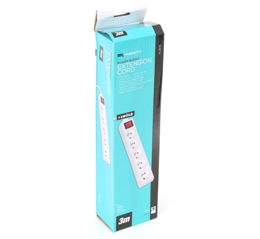 RALLONGE FIESTA 3,0M 5 PRISES TYPE E FRENCH BLANCHE 42045