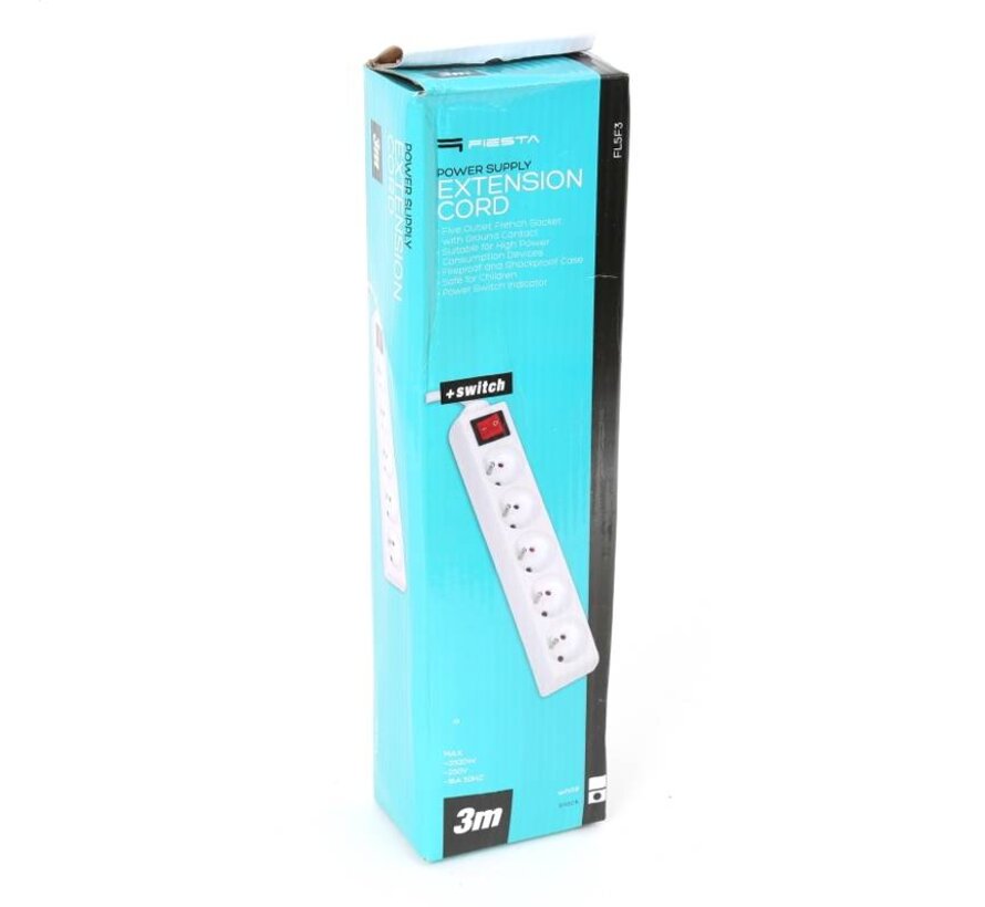 FIESTA POWER SUPPLY EXTENSION CORD 5 SOCKETS 3,0M