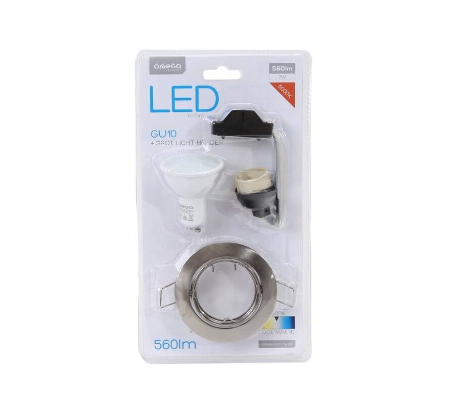 OMEGA SPOTLIGHT HOLDER ROUND NICKEL WITH LED GU10 7W 6000K