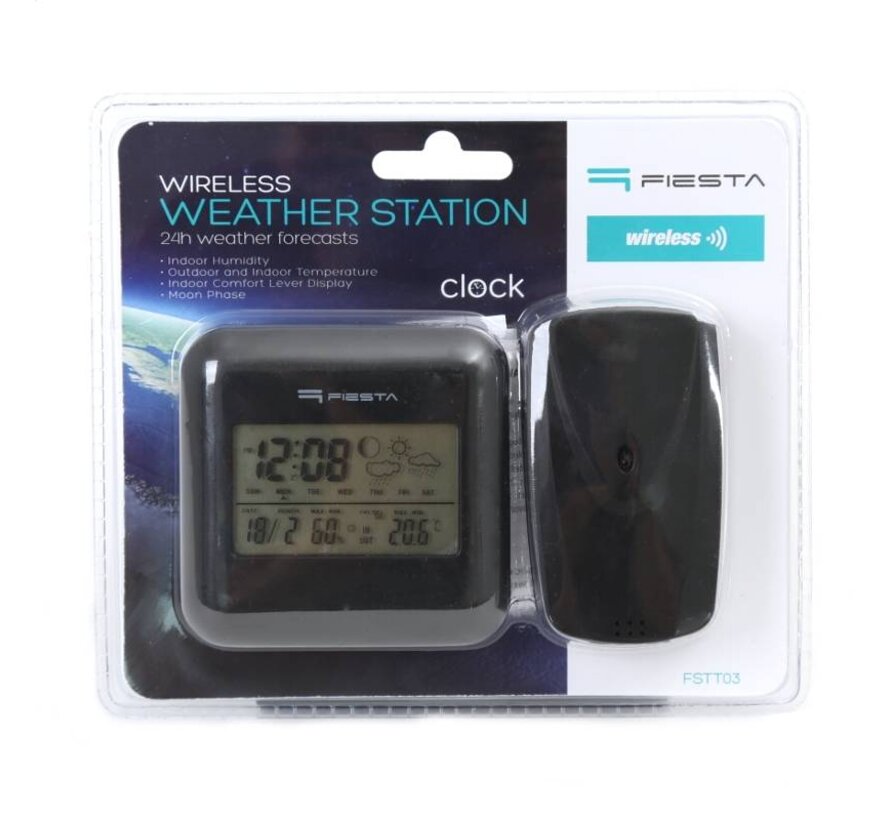 FIESTA DIGITAL WEATHER STATION LCD INDOOR/OUTDOOR WIRELESS BLACK [42292]