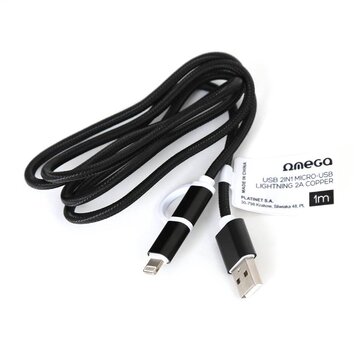 Omega CABLE OMEGA USB 2en1 MICRO-USB LIGHTNING 2A COPPER BULK 1M Noir [44317]