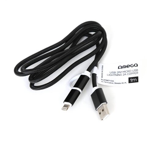 Omega OMEGA USB CABLE 2IN1 MICRO USB - LIGHTNING 2A COPPER BULK 1M BLACK [44317]