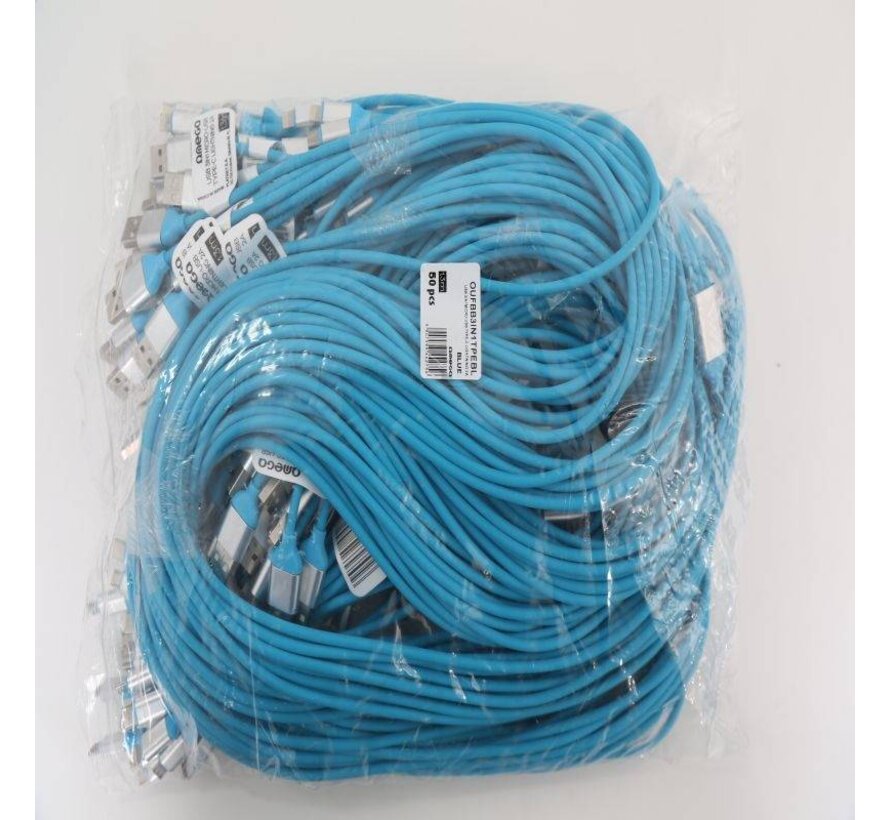 OMEGA CABLE USB 3 EN 1 MICRO USB TYPE C LIGHTNING 2A POLY 1.3M BLEU 44275