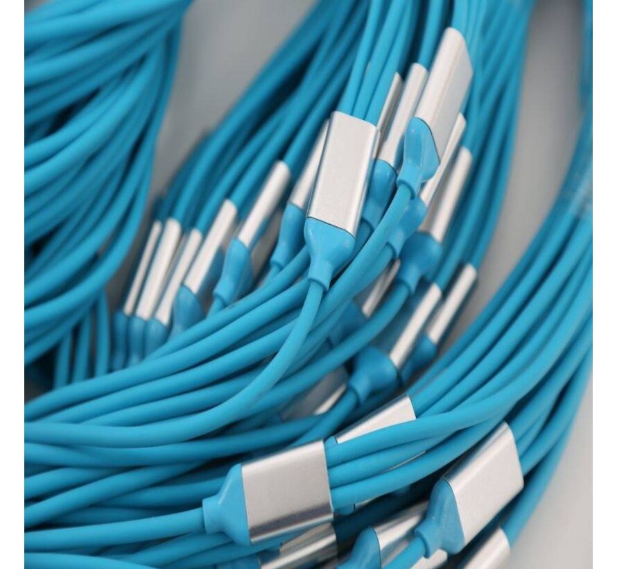 OMEGA CABLE USB 3 EN 1 MICRO USB TYPE C LIGHTNING 2A POLY 1.3M BLEU 44275