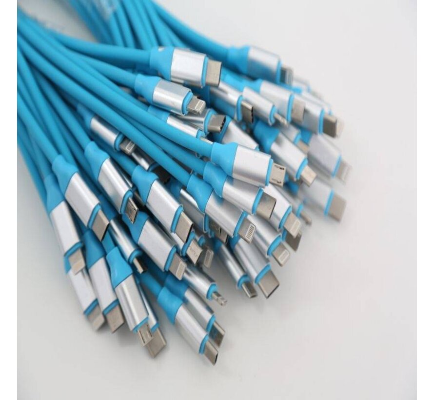 OMEGA CABLE USB 3 EN 1 MICRO USB TYPE C LIGHTNING 2A POLY 1.3M BLEU 44275