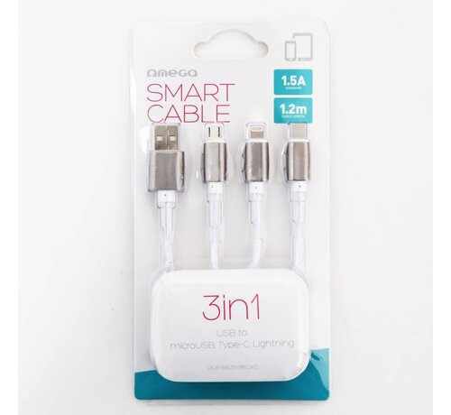 Omega OMEGA CABLE USB 3 EN 1 MICRO USB TYPE C LIGHTNING 1.5A 1.2M ARGENT 44274