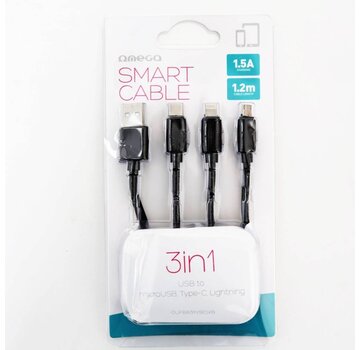 Omega OMEGA CABLE USB 3 EN 1 MICRO USB TYPE C LIGHTNING 1.5A 1.2M NOIR 44270