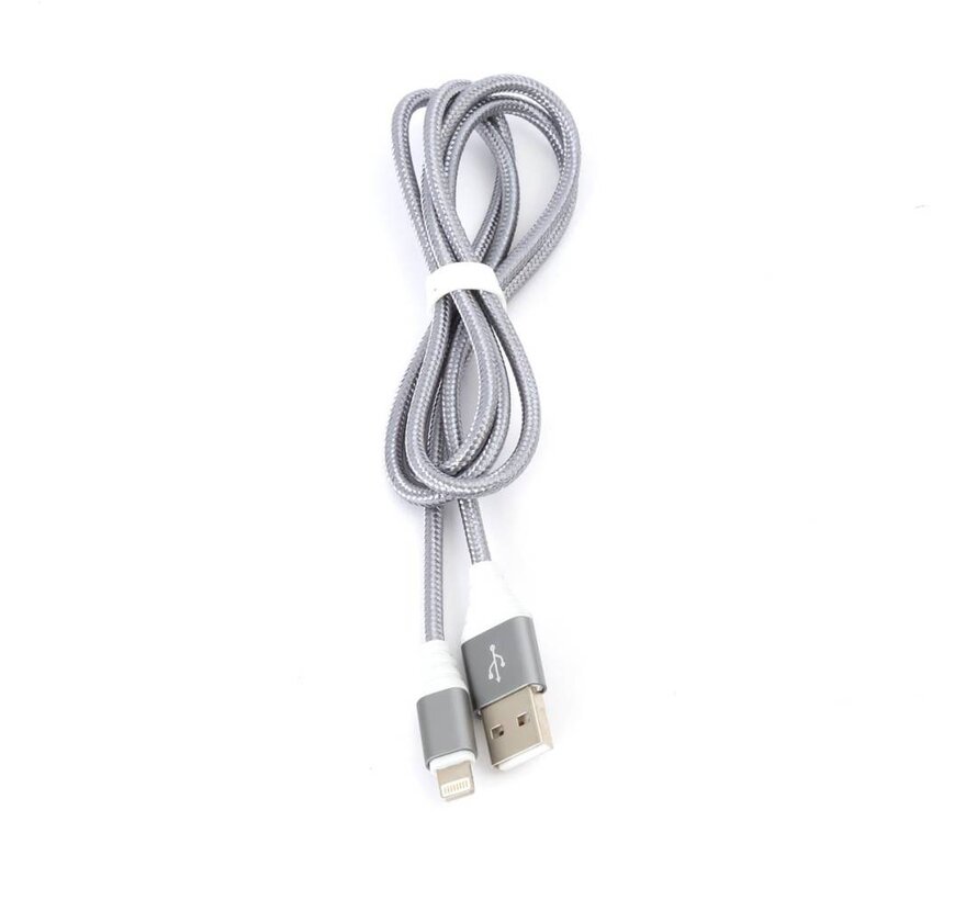 OMEGA FABRIC CABLE BRAIDED LIGHTNING TO USB 2A TAIWAN CHIP 1M GREY [44263]