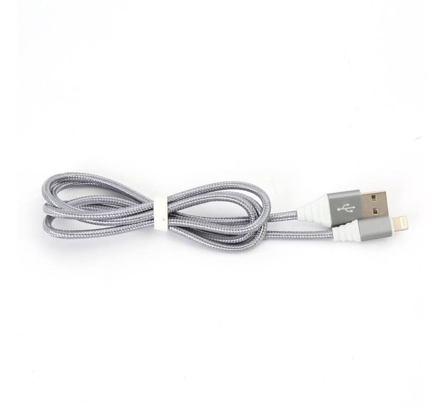 OMEGA FABRIC CABLE BRAIDED LIGHTNING TO USB 2A TAIWAN CHIP 1M GREY [44263]