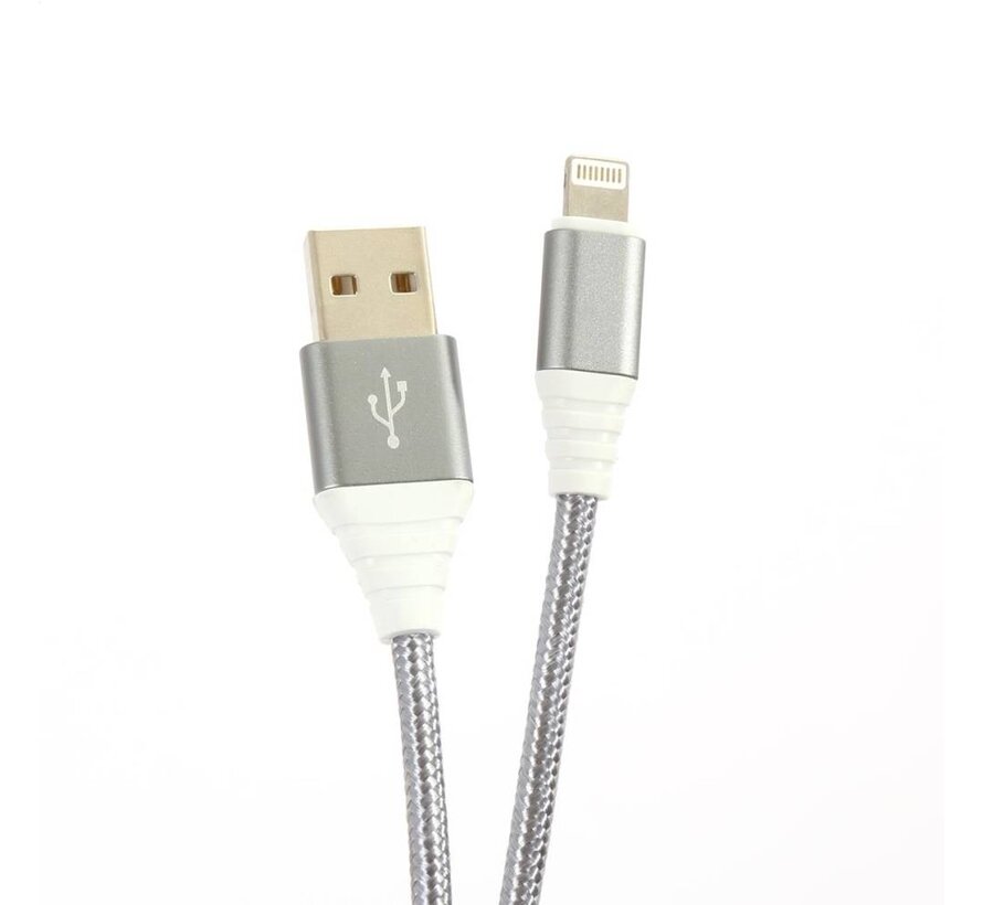 OMEGA COBRA FABRIC CABLE BRAIDED LIGHTNING TO USB 2A TAIWAN CHIP 1M GREY [44263]