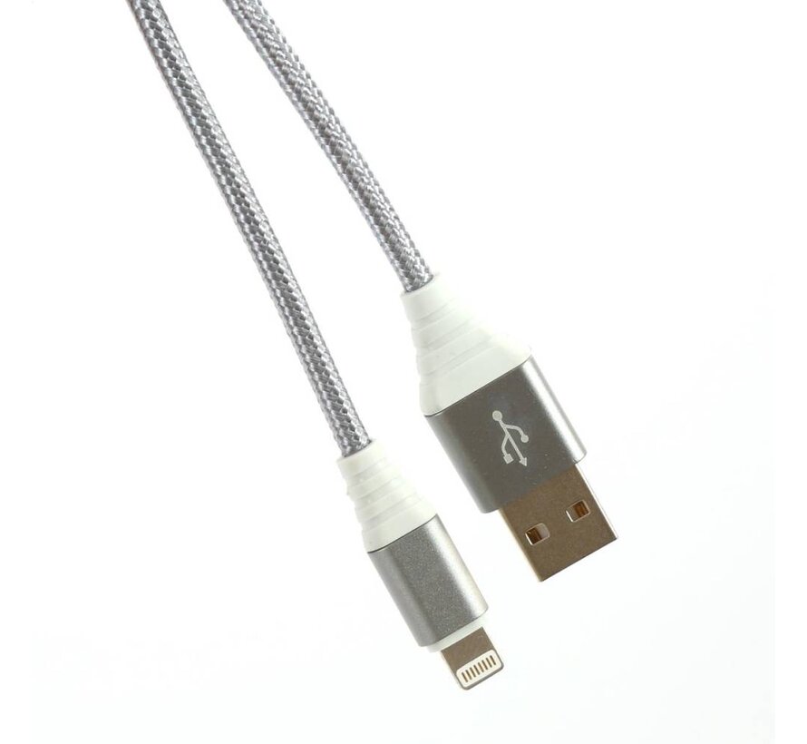 OMEGA FABRIC CABLE BRAIDED LIGHTNING TO USB 2A TAIWAN CHIP 1M GREY [44263]