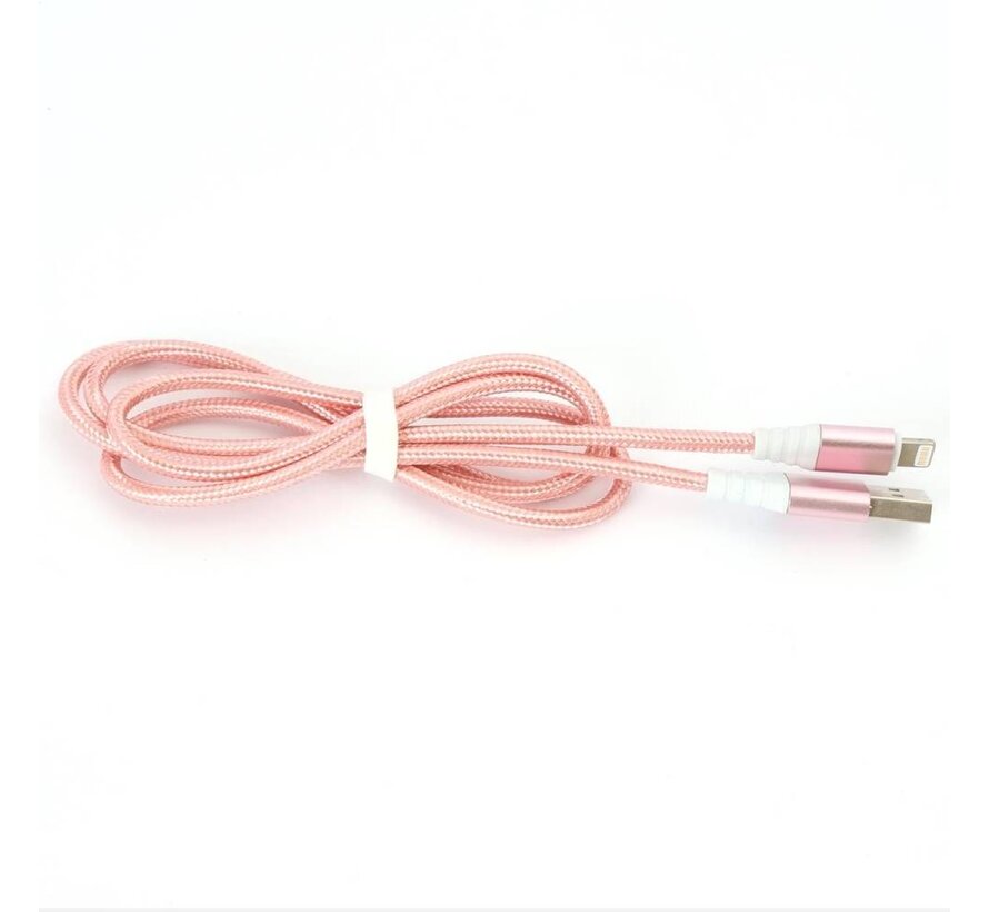 OMEGA FABRIC CABLE BRAIDED LIGHTNING TO USB 2A TAIWAN CHIP 1M ROSE GOLD [44264]