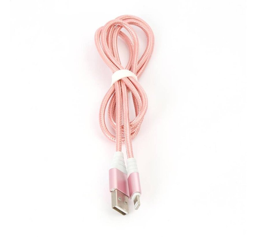 OMEGA COBRA FABRIC CABLE BRAIDED LIGHTNING TO USB 2A TAIWAN CHIP 1M ROSE GOLD [44264]