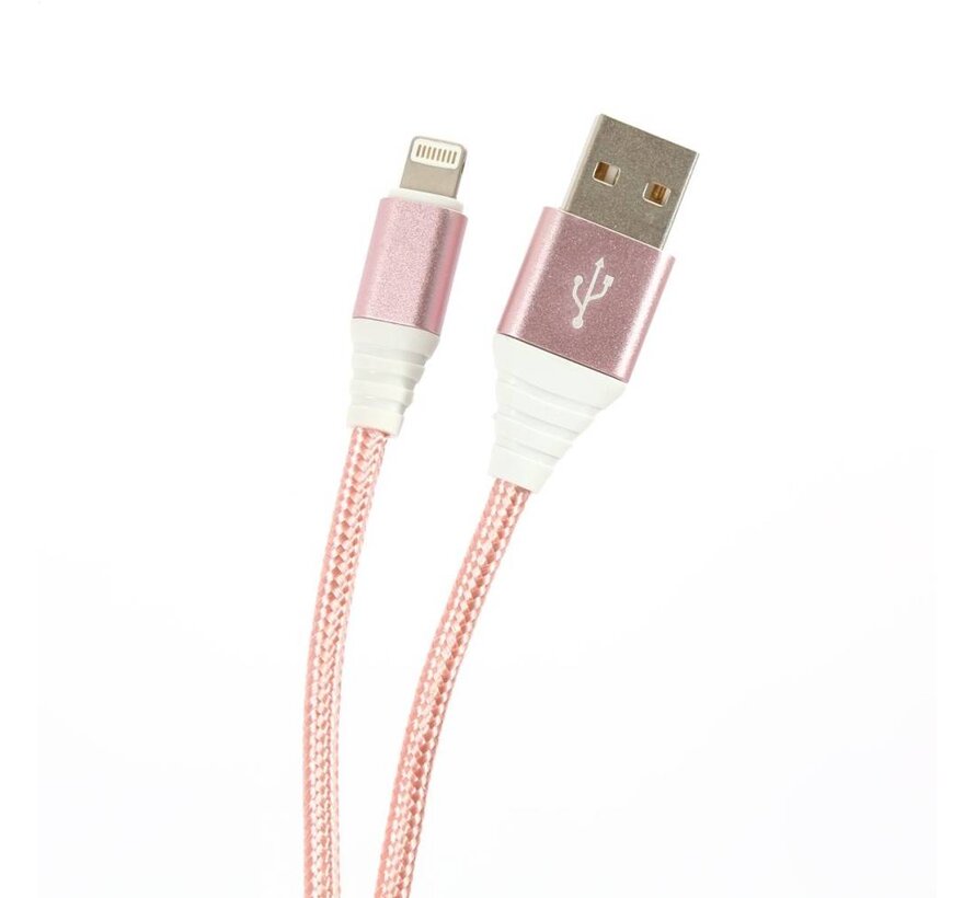 OMEGA COBRA FABRIC CABLE BRAIDED LIGHTNING TO USB 2A TAIWAN CHIP 1M ROSE GOLD [44264]