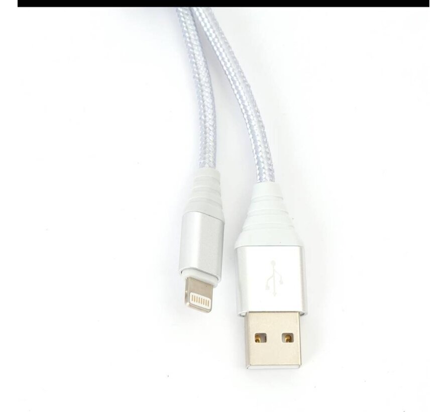 OMEGA CABLE TRESSE LIGHNTING USB 2A TAIWAN CHIP 1M ARGENT 44265