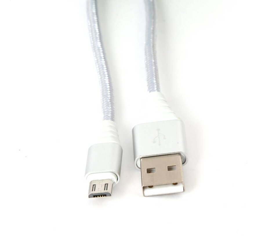 OMEGA FABRIC BRAIDED MICRO USB TO USB 2A 118 COPPER 1M SILVER [44261]