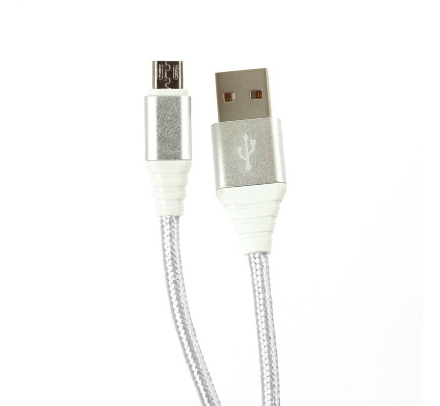OMEGA FABRIC BRAIDED MICRO USB TO USB 2A 118 COPPER 1M SILVER [44261]