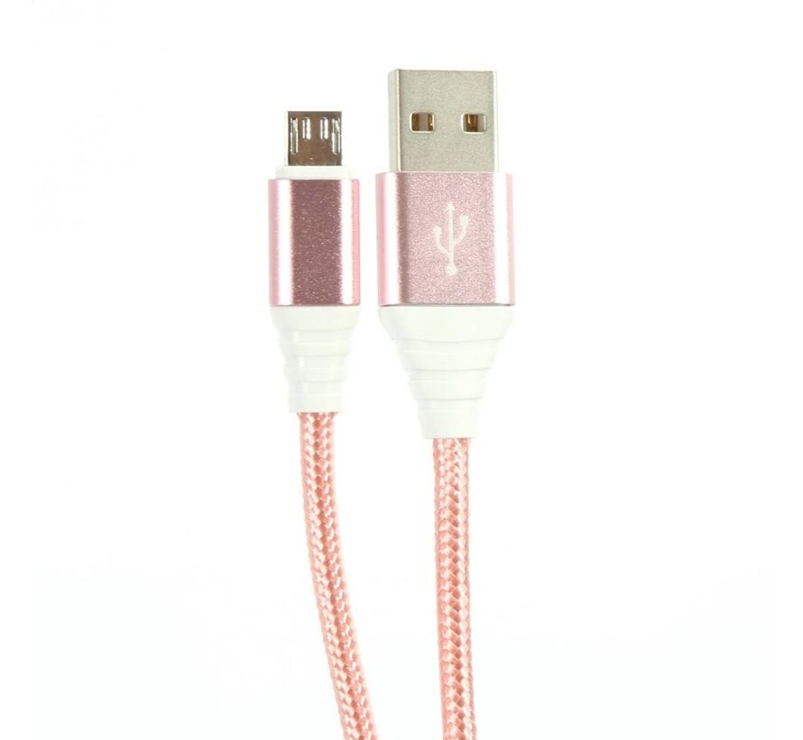 OMEGA FABRIC BRAIDED MICRO USB TO USB 2A 118 COPPER 1M ROSE GOLD [44260]