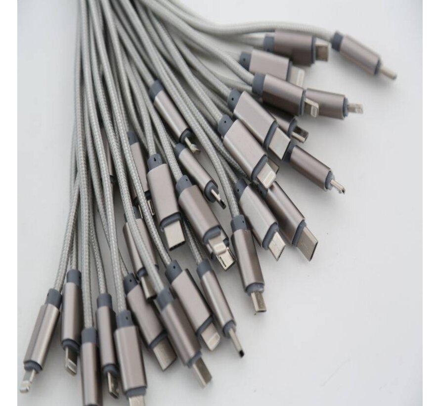 OMEGA CABLE USB 3 EN 1 MICRO USB TYE C LIGHTNING 1.5A POLY 1.2M GRIS 44221