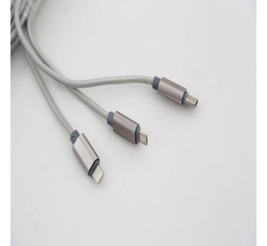 OMEGA USB CABLE 3IN1 MICRO-USB TYPE-C LIGHTNING 1,5A POLY 1,2M GREY [44221]