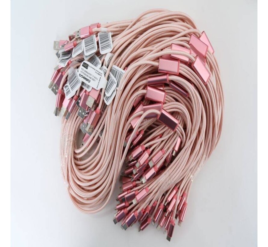 OMEGA CABLE USB 3 EN 1 MICRO USB TYPE C LIGHTNING 1.5A POLY 1.2M ROSE GOLD 44220