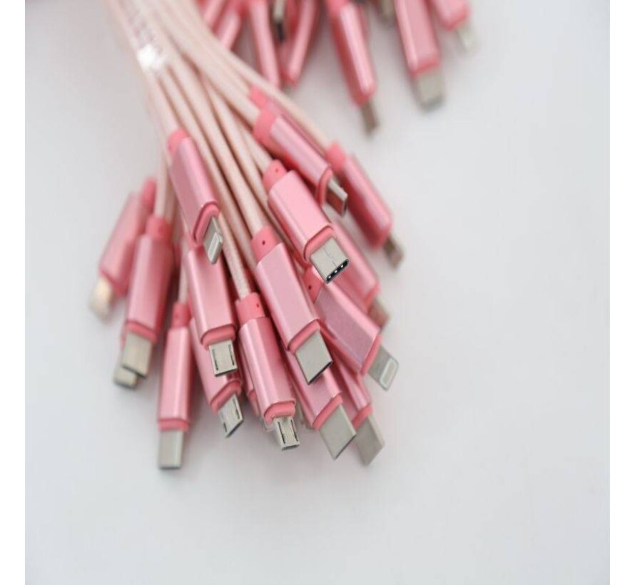 OMEGA CABLE USB 3 EN 1 MICRO USB TYPE C LIGHTNING 1.5A POLY 1.2M ROSE GOLD 44220