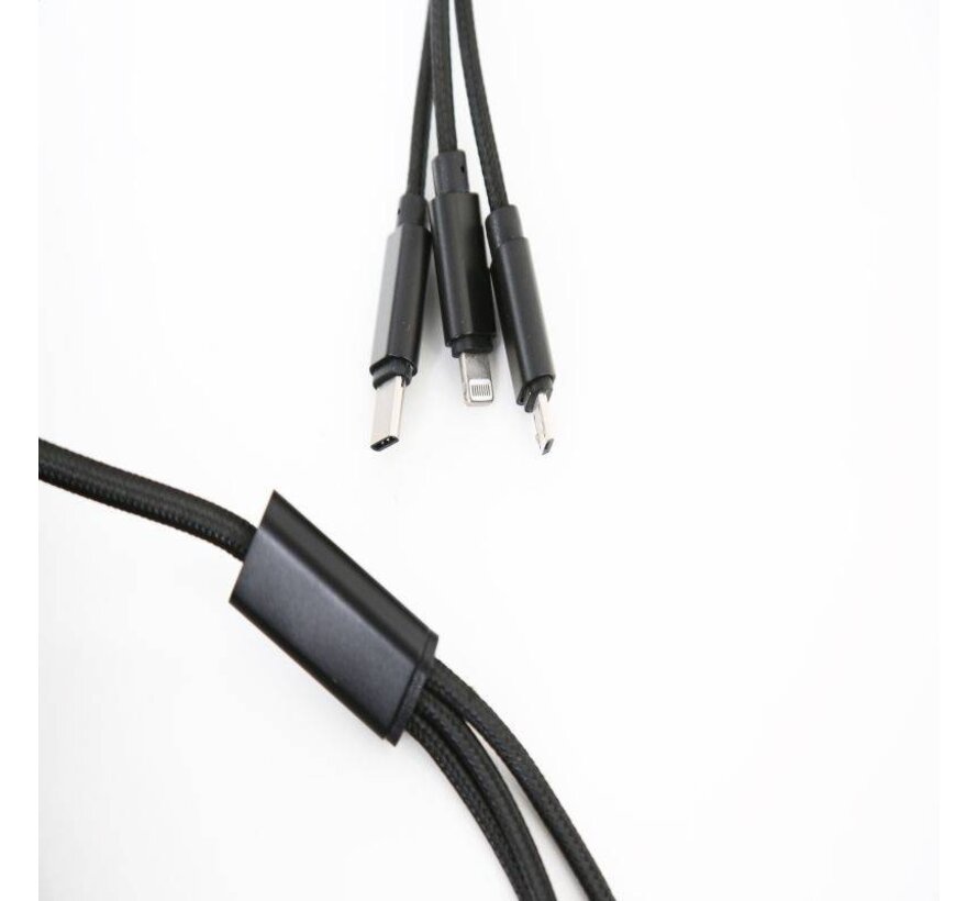 OMEGA USB CABLE 3IN1 MICRO-USB TYPE-C LIGHTNING 1,5A POLY 1,2M BLACK [44222]