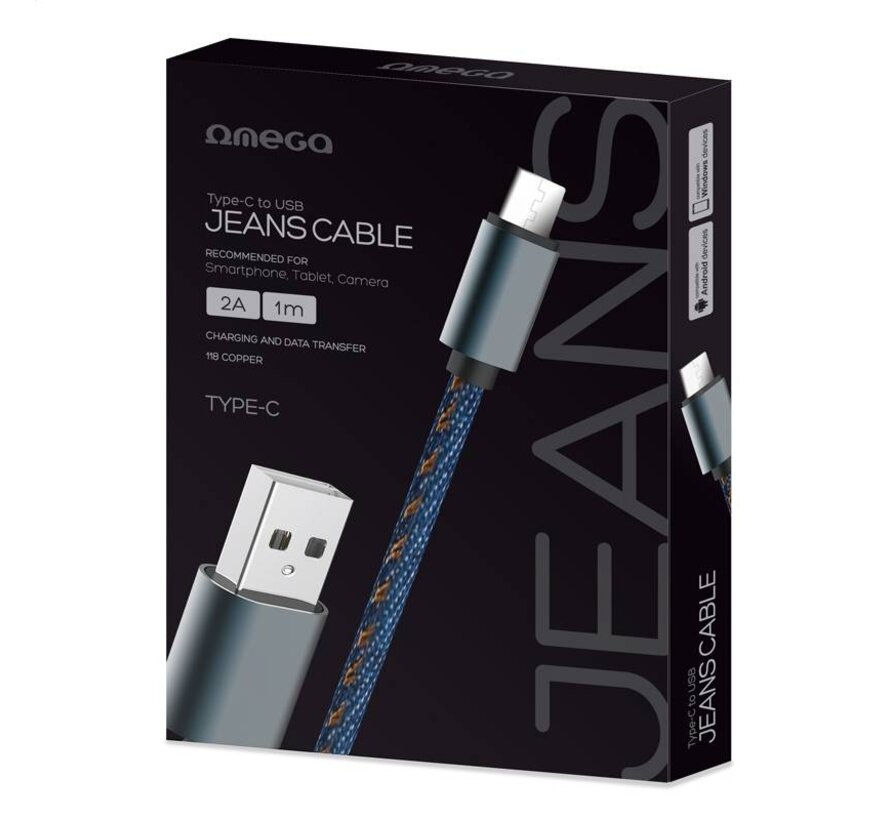 OMEGA JEANS TYPE-C TO USB 2A 118 COPPER 1M BLUE [44204]