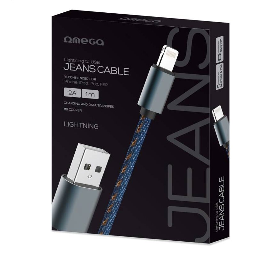 OMEGA JEANS LIGHTNING TO USB 2A 118 COPPER 1M BLUE [44202]