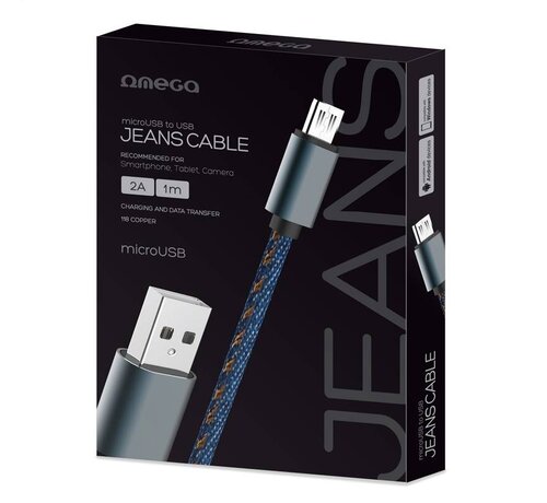 Omega OMEGA CABLE JEANS MICRO USB 2A 118 CUIVRE 1M BOX BLEU 44200