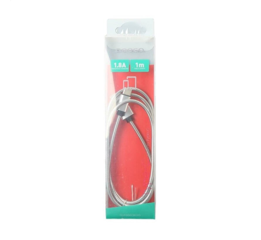 OMEGA CABLE METAL TYPE C USB 1.8A 1M ARGENT 44214