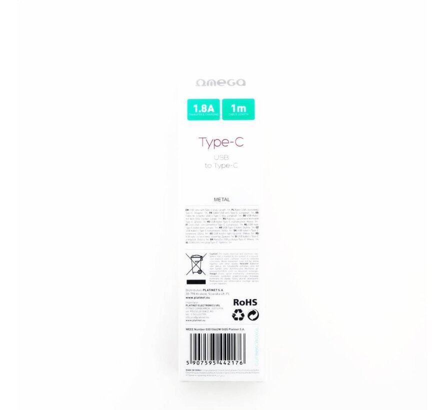 OMEGA CABLE METAL LIGHTNING USB 1.8A 1M OR 44213